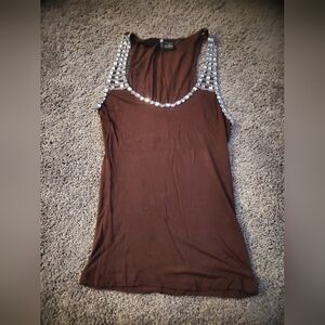 Passport Brown Tank Top with Diamond Details